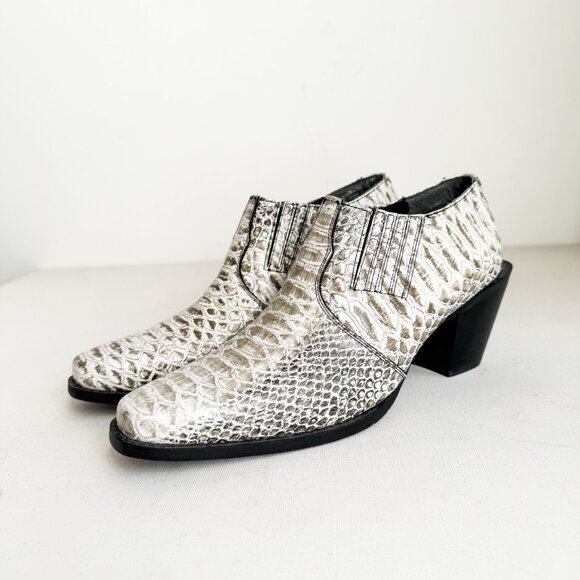 Tony Lama Snakeskin Western Booties Green White 8M - Picture 6 of 7